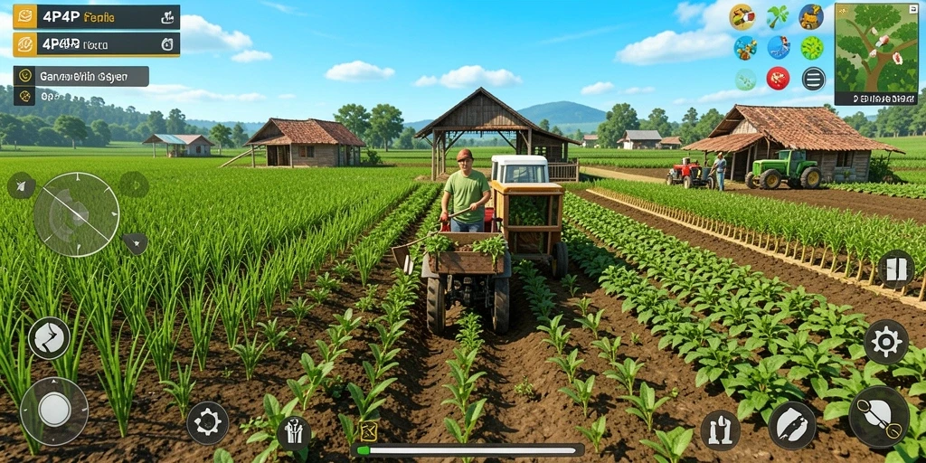 Gambar menampilkan gameplay seru saat bertani di 4P4P.