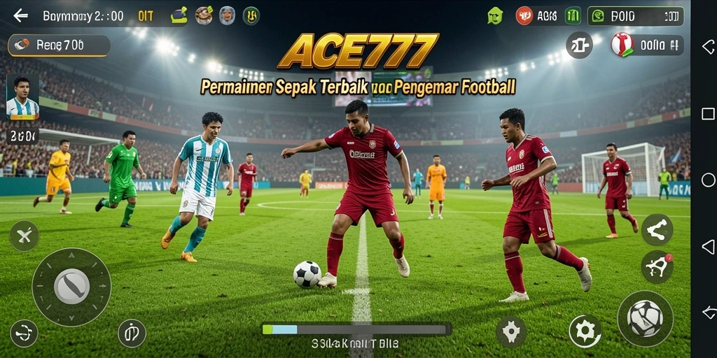 Screenshot gameplay ACE777 menampilkan aksi seru sepak bola.