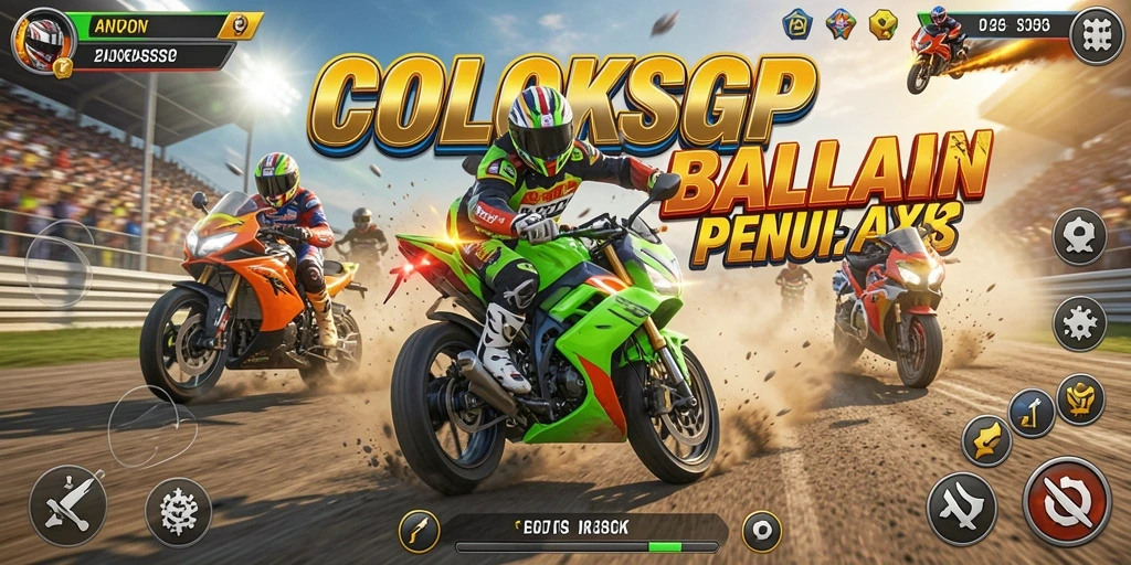 Tampilan gameplay COLOKSGP menampilkan balapan motor yang seru dan mendebarkan.