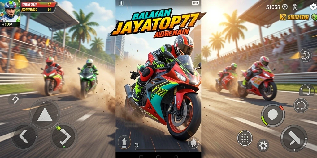 Screenshot utama menunjukkan balapan motor yang seru dan mendebarkan.