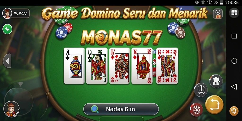 Tampilan gameplay MONAS77 dengan aksi seru permainan Domino.