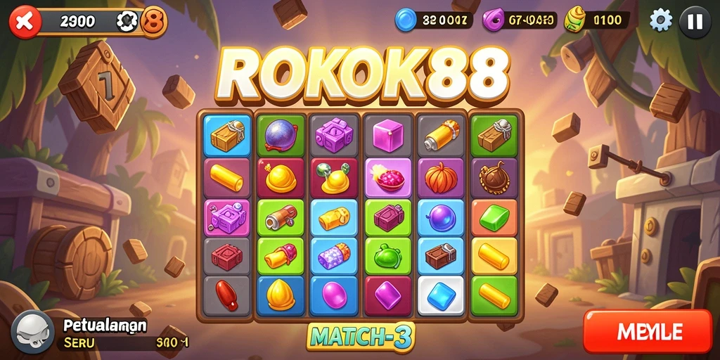 Screenshot ROKOK88 menampilkan gameplay yang penuh warna dan seru.